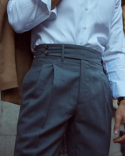 Dugdale New Fine Worsted - Grey High Rise Double Tab Pant