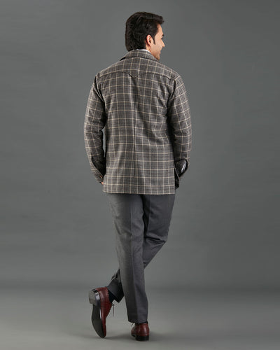 Loro Piana Brown and Grey Overchecks Shirt Jacket