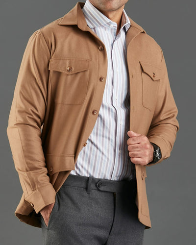 VBC: Sand Woolen Flannel Shirt Jacket