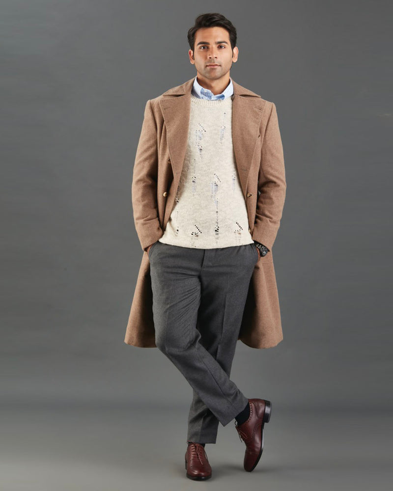 Manteau en flanelle fauve Drago 5 % cachemire, 95 % laine