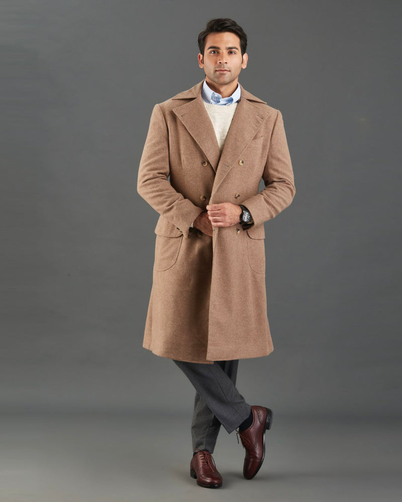 Manteau en flanelle fauve Drago 5 % cachemire, 95 % laine