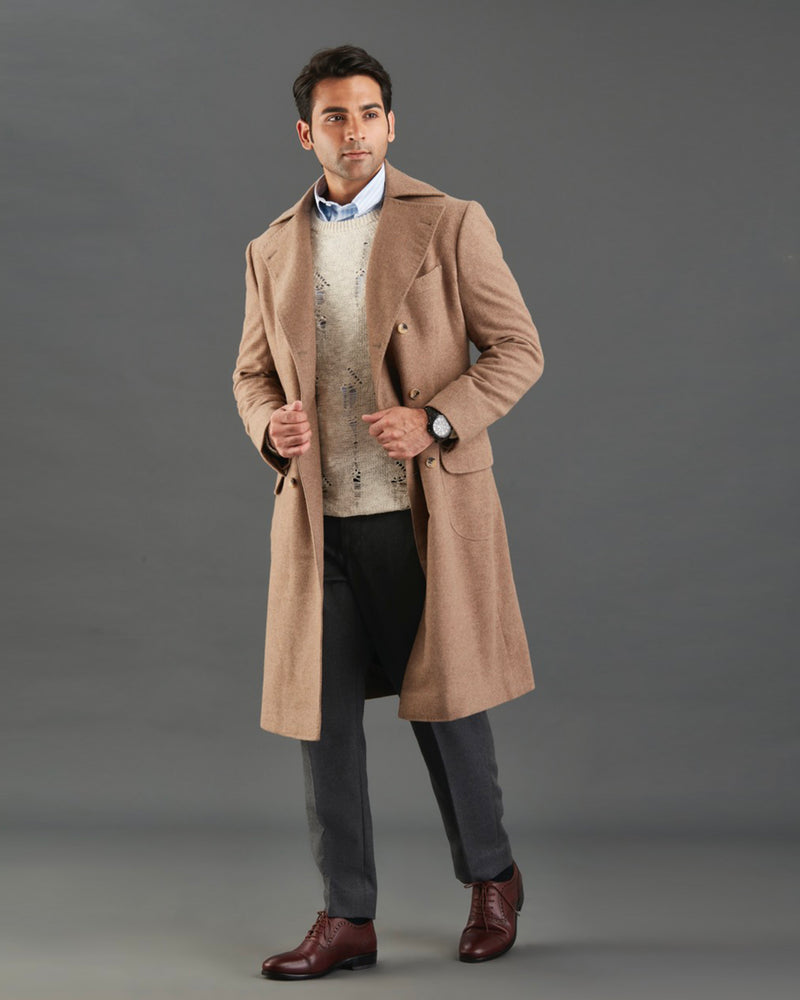 Manteau en flanelle fauve Drago 5 % cachemire, 95 % laine