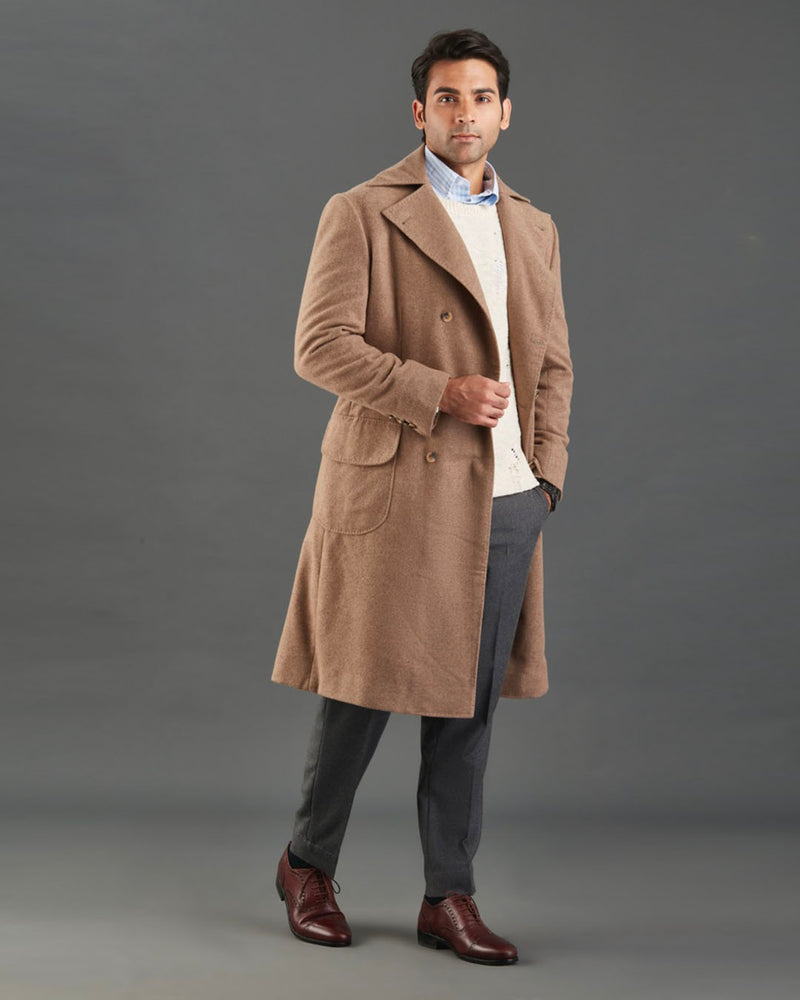 Manteau en flanelle fauve Drago 5 % cachemire, 95 % laine