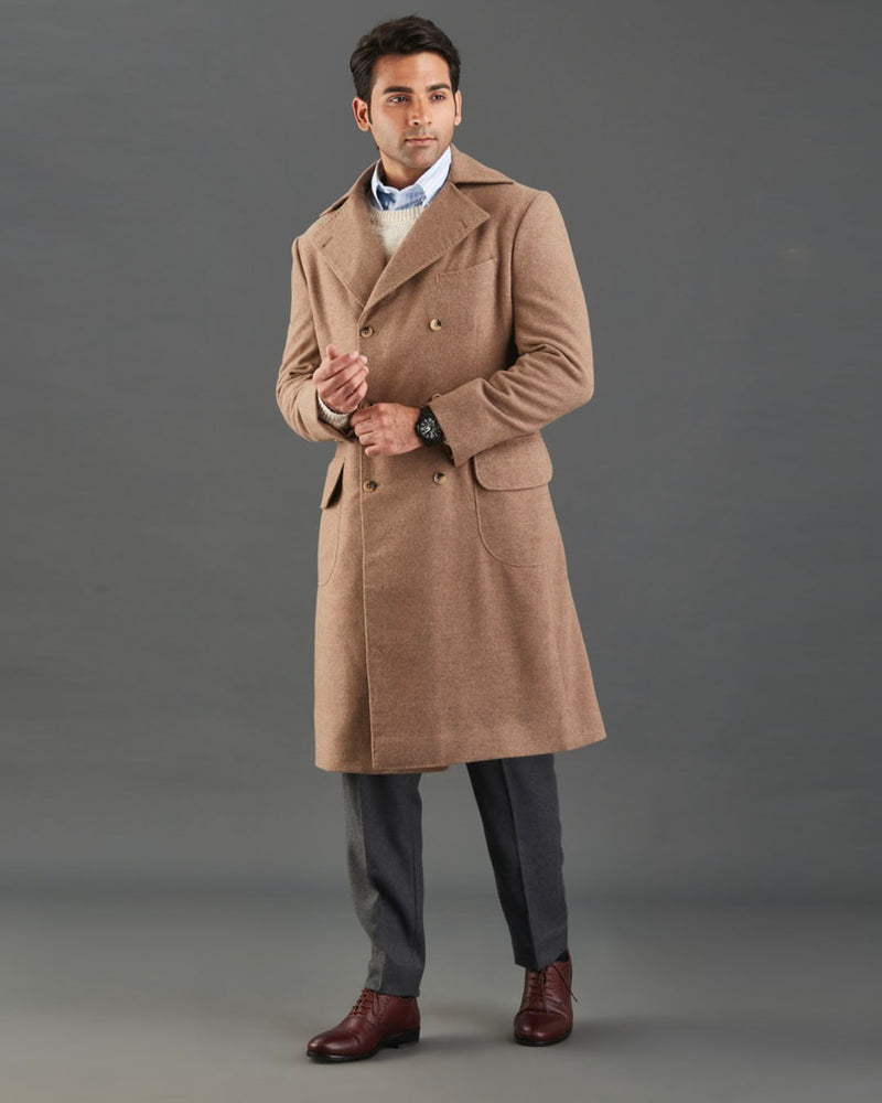 Manteau en flanelle fauve Drago 5 % cachemire, 95 % laine
